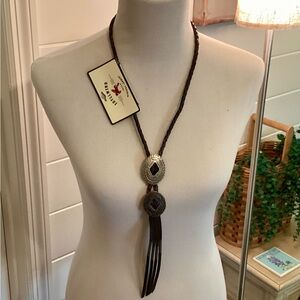 Idyllwind by Miranda  Leather Tassel Lariat Necklace with Silver-Tone Medallions